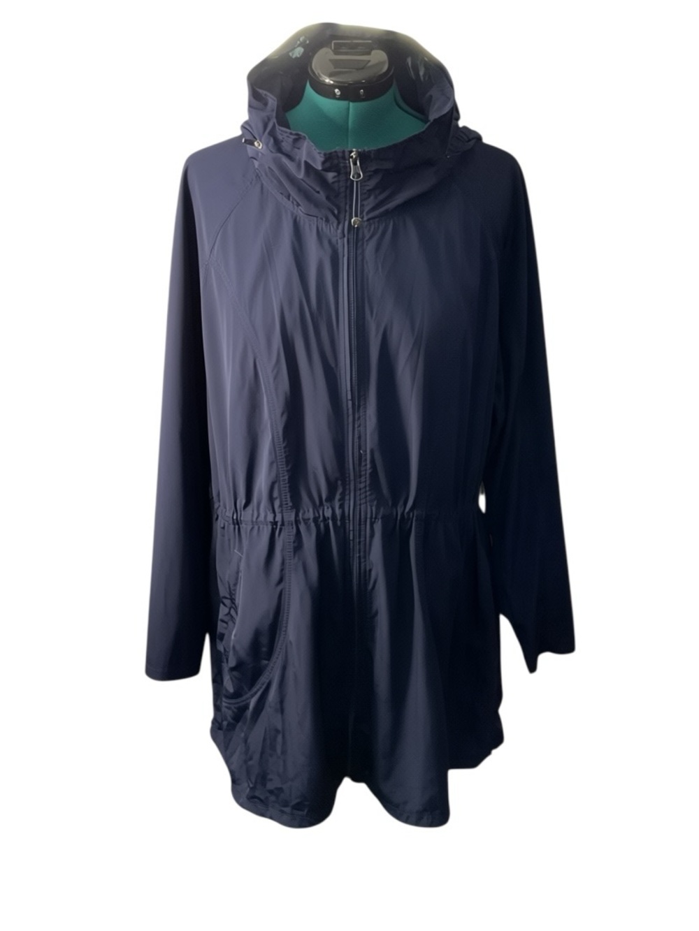 Athleta Navy Hooded Jacket w/ Drawstring Waist P:26” L:38”